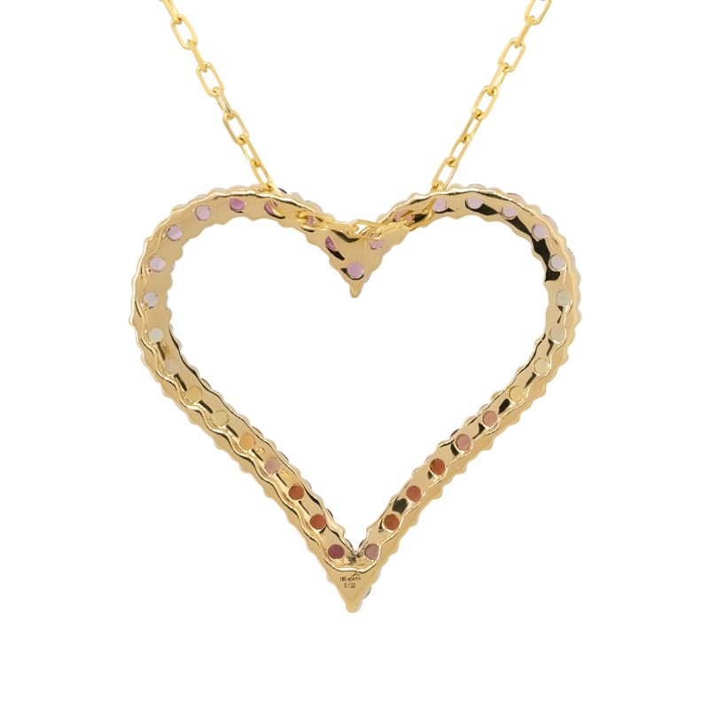 18k Yellow Gold Multi Color Sapphire Open Heart Pendant Necklace