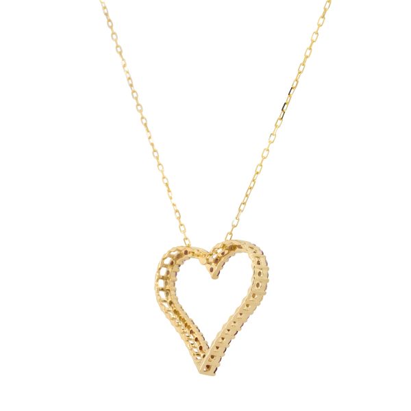 18k Yellow Gold Multi Color Sapphire Open Heart Pendant Necklace