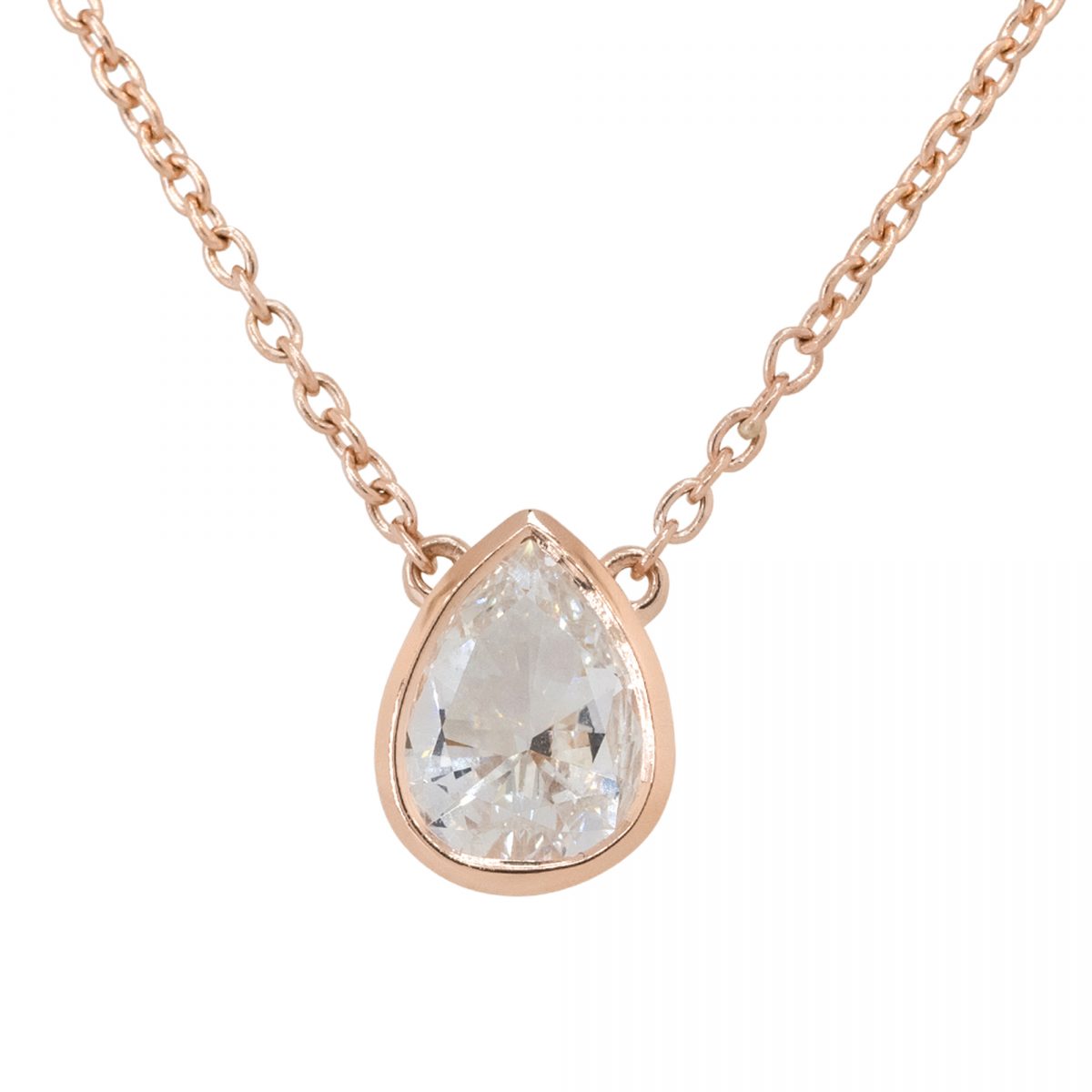 14k Rose Gold 0.95ctw Pear Shape Diamond Pendant Necklace