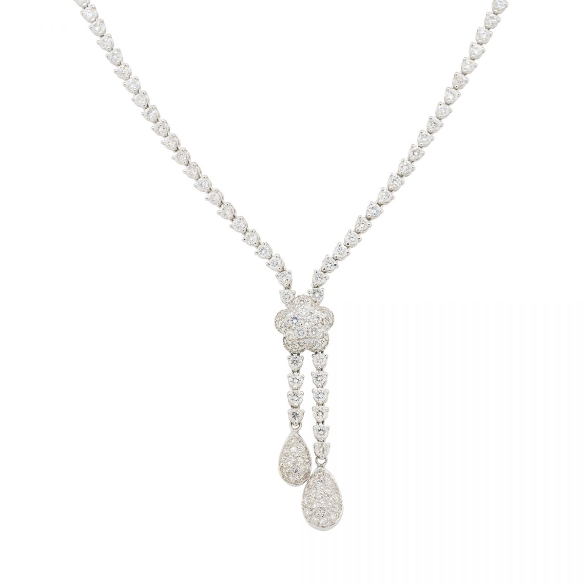 18k White Gold 2.19ctw Diamond Double Drop Tennis Necklace