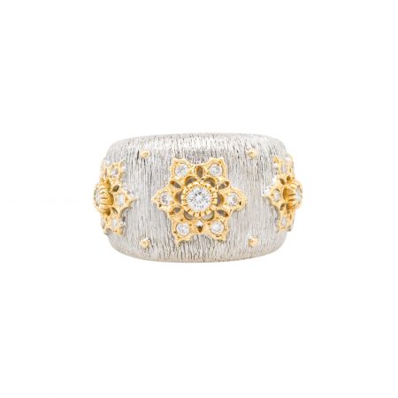 18k Two Tone 0.40ctw Diamond Wide Flower Station Wide Ring