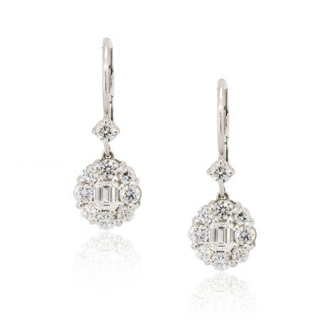 18k White Gold 1.14ctw Diamond Cluster Flower Drop Earrings