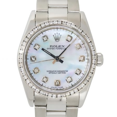 Rolex 77080 Oyster Perpetual Stainless Steel Mother of Pearl Diamond Watch
