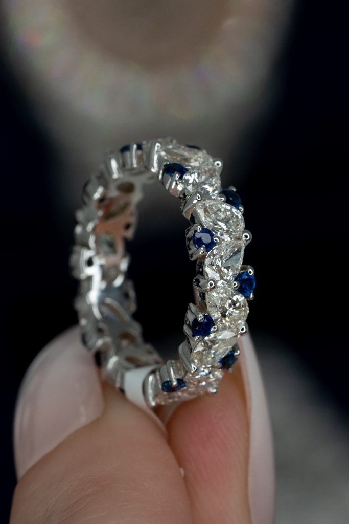 Diamond and Sapphire Band in White Gold - Raymond Lee Jewelers