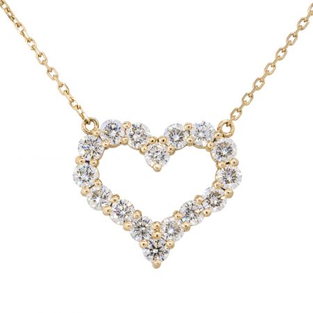 14k Yellow Gold 2.16ctw Diamond Open Heart Pendant Necklace
