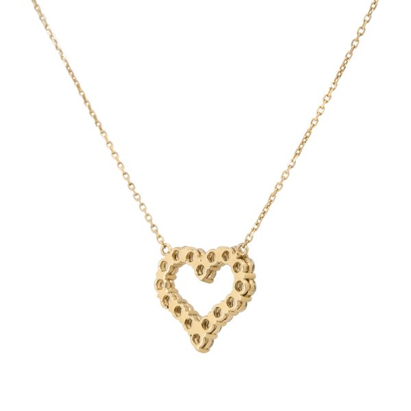 14k Yellow Gold 2.16ctw Diamond Open Heart Pendant Necklace
