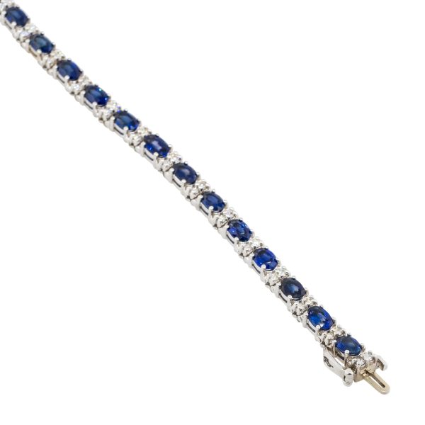 18k White Gold Oval Sapphire & Diamond Link 7 in Bracelet