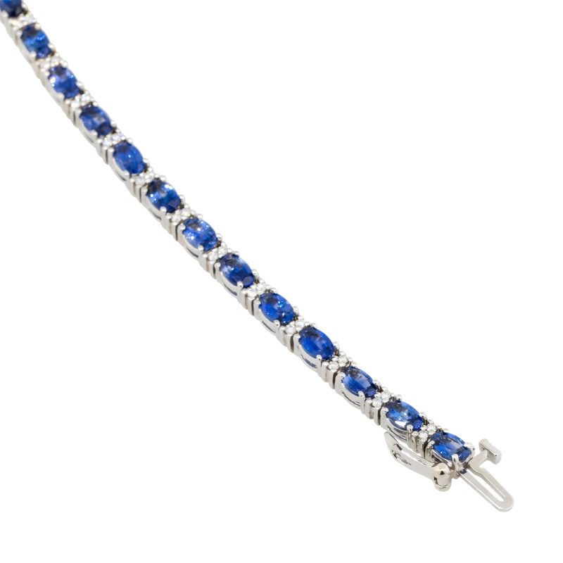 18k White Gold Oval Sapphire & Diamond Link Bracelet