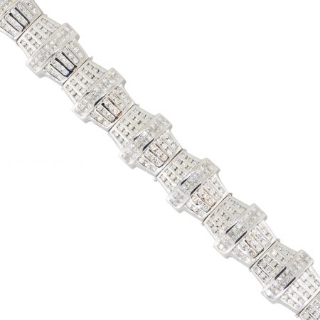 14k White Gold 21.40ctw Bezel Set Diamond Pillar Bracelet