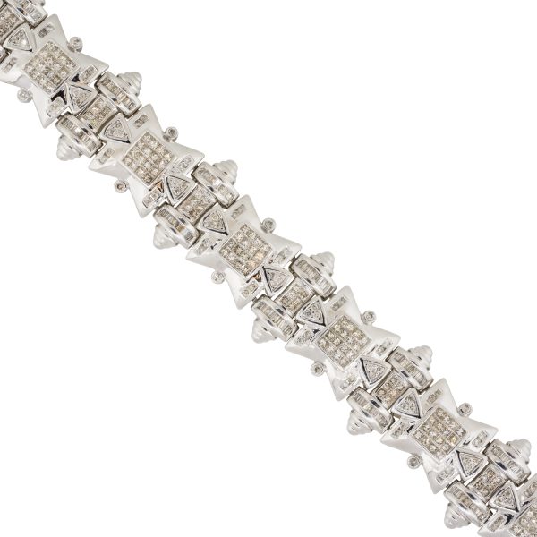 14k White Gold 12.25ctw Diamond Pave Hourglass Mens Bracelet