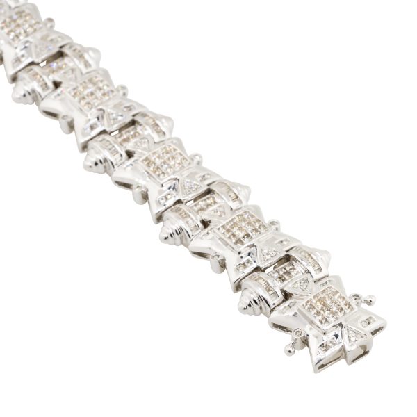 14k White Gold 12.25ctw Diamond Pave Hourglass Mens Bracelet