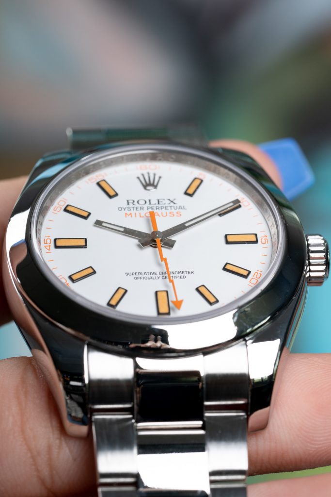 the Rolex Milgauss watch with a GV dial
