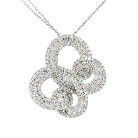 18k White Gold 3.10ctw Diamond Pave Swirl Butterly Pendant Necklace