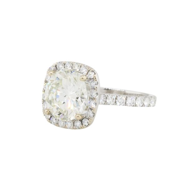 18k White Gold 6.7ctw Cushion Cut Diamond Halo Engagement Ring