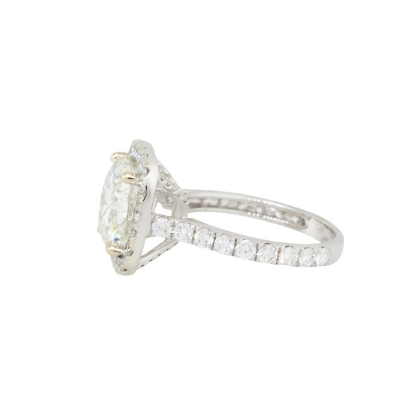 18k White Gold 6.7ctw Cushion Cut Diamond Halo Engagement Ring