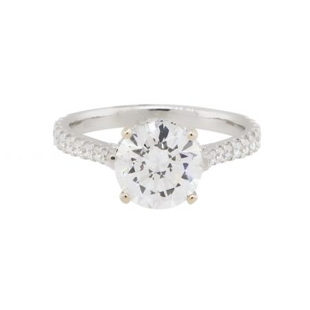 18k White Gold 3.09ctw Round Brilliant GIA Diamond Under Halo Engagement Ring