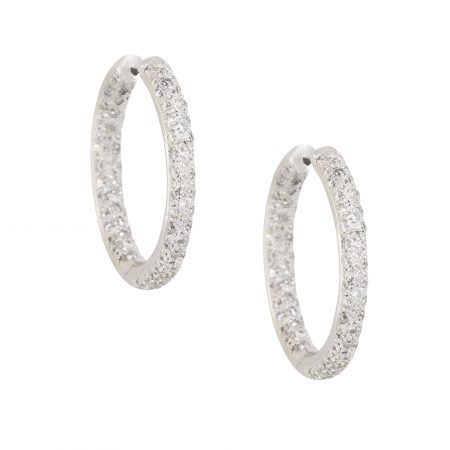 14k White Gold 2.20ctw Diamond Inside Out Pave Hoop Earrings