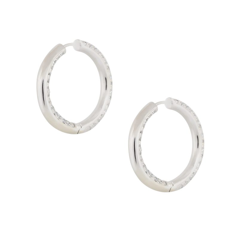 14k White Gold 2.20ctw Diamond Inside Out Pave Hoop Earrings
