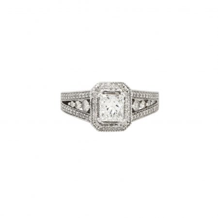 14k White Gold 1.50ctw Princess Cut Diamond Engagement Ring