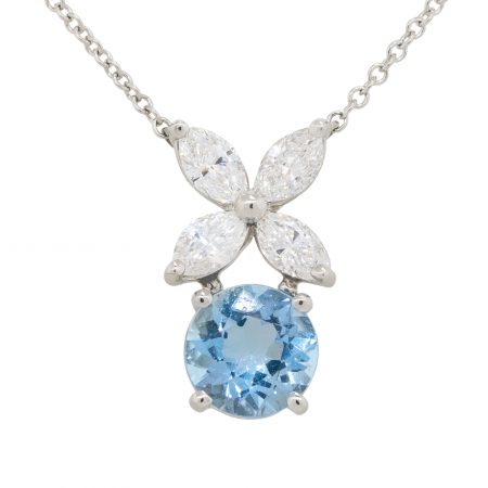 Tiffany & Co. Platinum Aquamarine & Diamond Pendant Chain Necklace 