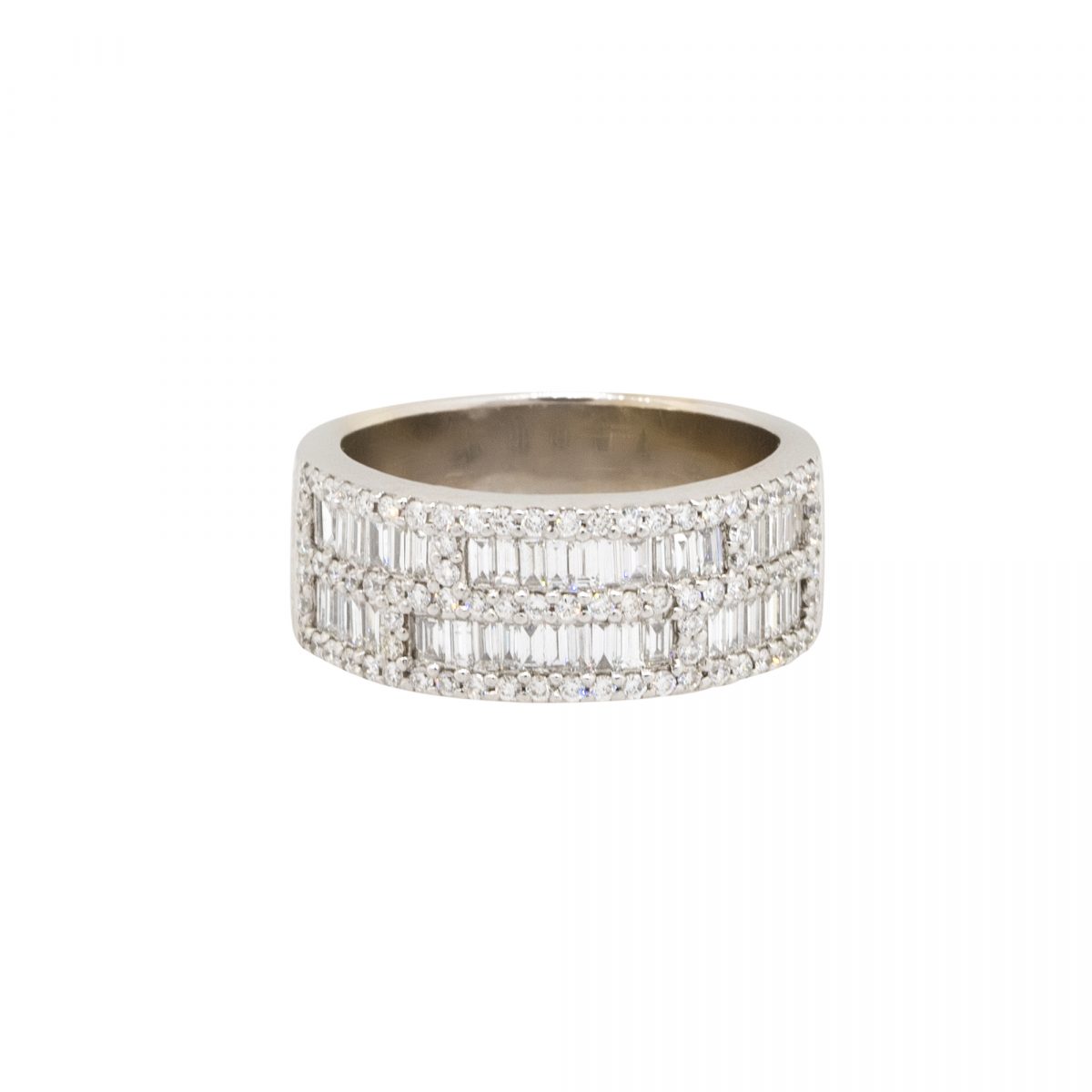 14k White Gold 2.35ctw Round and Baguette Cut Diamond Wide Band