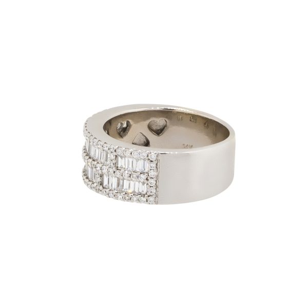 14k White Gold 2.35ctw Round and Baguette Cut Diamond Wide Band