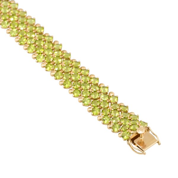 14k Yellow Gold Three Row Peridot Mesh Bracelet