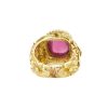 18k Yellow Gold Engraved Flower Pattern Ring With Oval Cut Tourmaline
