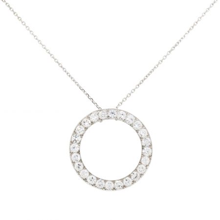 14k White Gold Diamond Circle Pendant On Chain