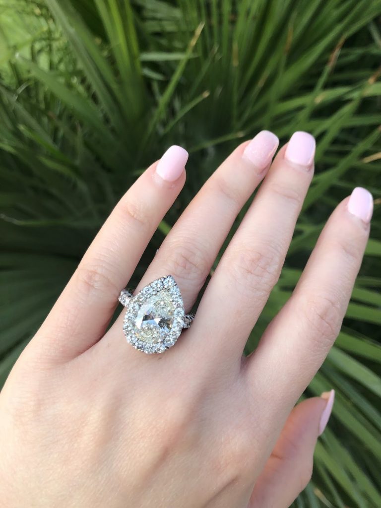 two-tone pear-cut diamond ring