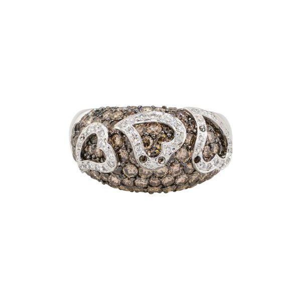 18k White Gold Champagne and White Pave Diamond Dome Ring