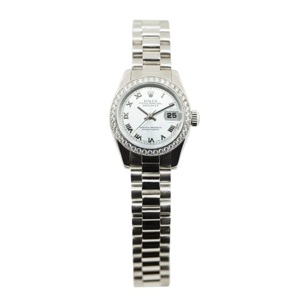 Rolex 179136 Datejust Platinum Silver Dial Diamond Bezel Watch