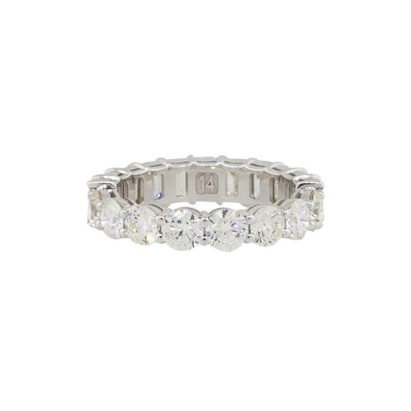 14k White Gold 4.61ctw Round and Emerald Cut Diamond Eternity Band Ring