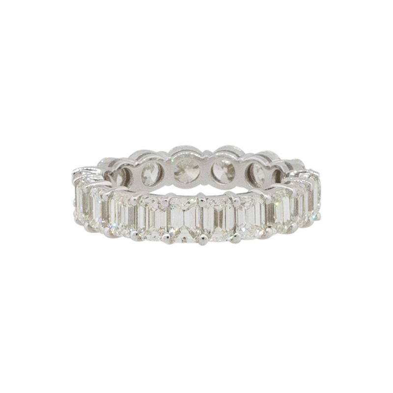 14k White Gold 4.61ctw Round and Emerald Cut Diamond Eternity Band Ring