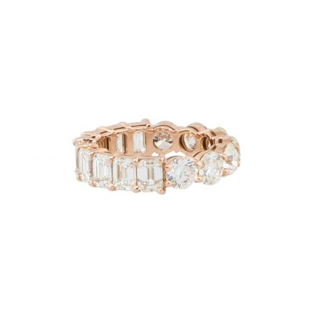 14k Rose Gold 7.37ctw Round and Emerald Cut Diamond Eternity Band Ring