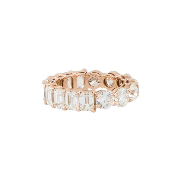 14k Rose Gold 7.37ctw Round and Emerald Cut Diamond Eternity Band Ring