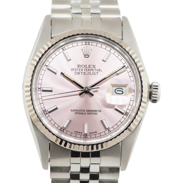 Rolex 16014 Datejust Silver Stick Dial Fluted Bezel Stainless Steel Watch