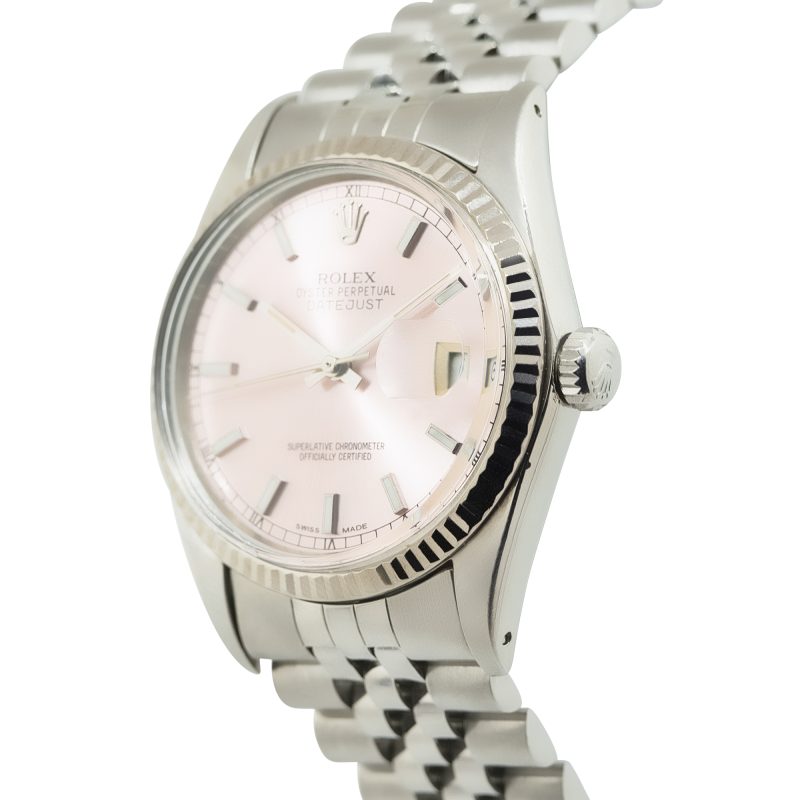 Rolex 16014 Datejust Silver Stick Dial Fluted Bezel Stainless Steel Watch