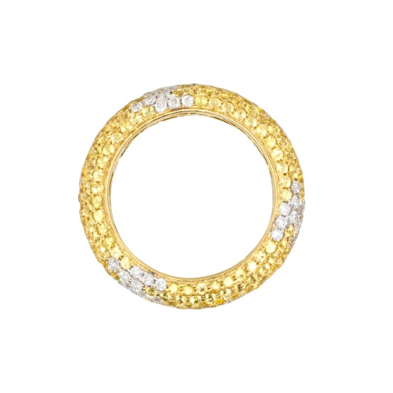 18k Yellow Gold 0.78ctw Diamond and Yellow Sapphire Pave Band Ring