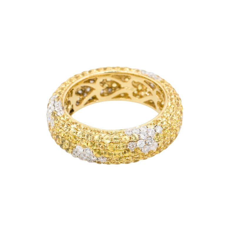 18k Yellow Gold 0.78ctw Diamond and Yellow Sapphire Pave Band Ring