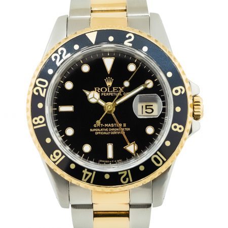 Rolex 16713 GMT-Master II 18k Two Tone Black Dial Watch