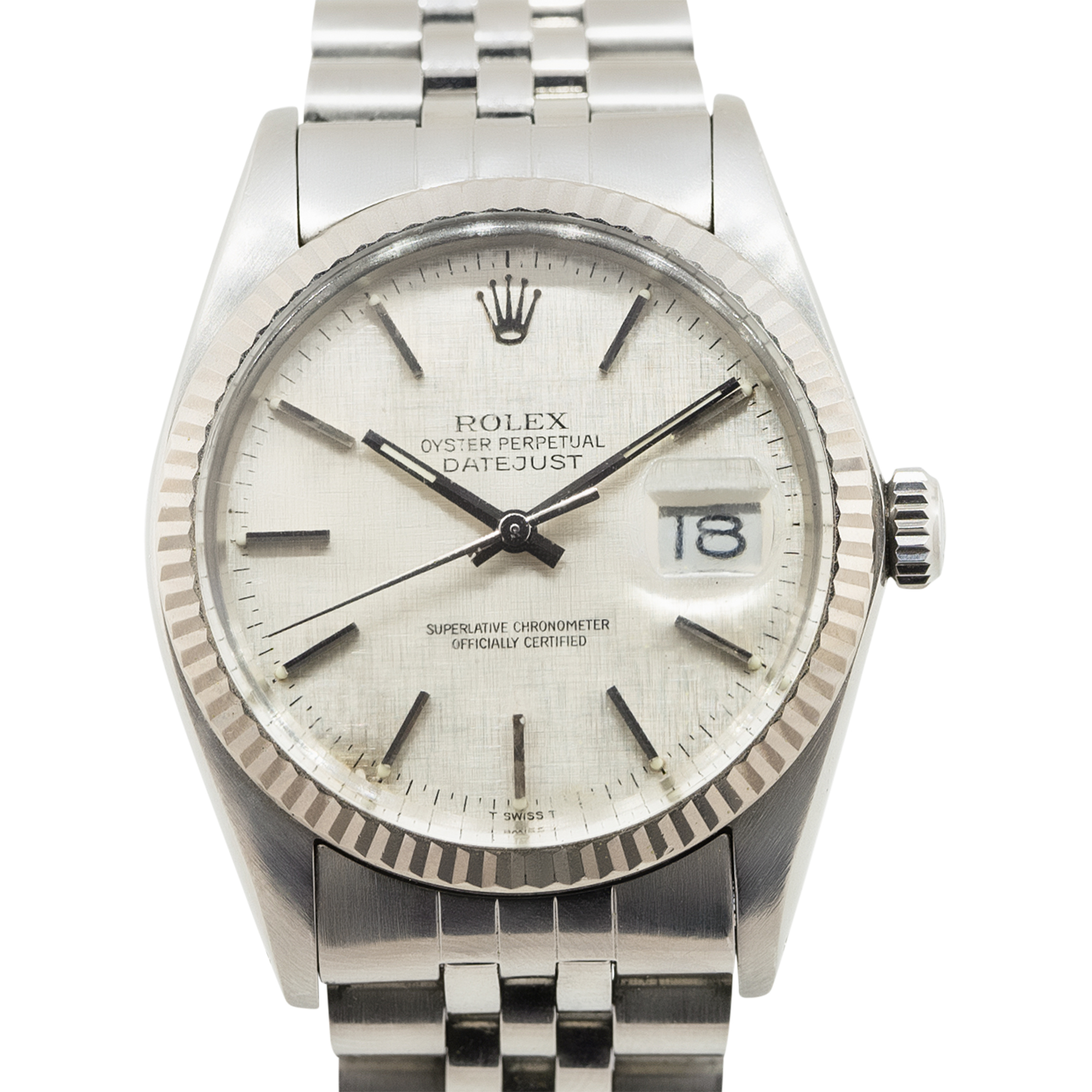 Rolex 16014 Datejust Silver Fluted Bezel Stainless Steel Watch