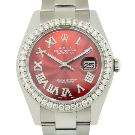 Rolex 116300 Datejust Red Diamond Dial Diamond Bezel Stainless Steel Watch