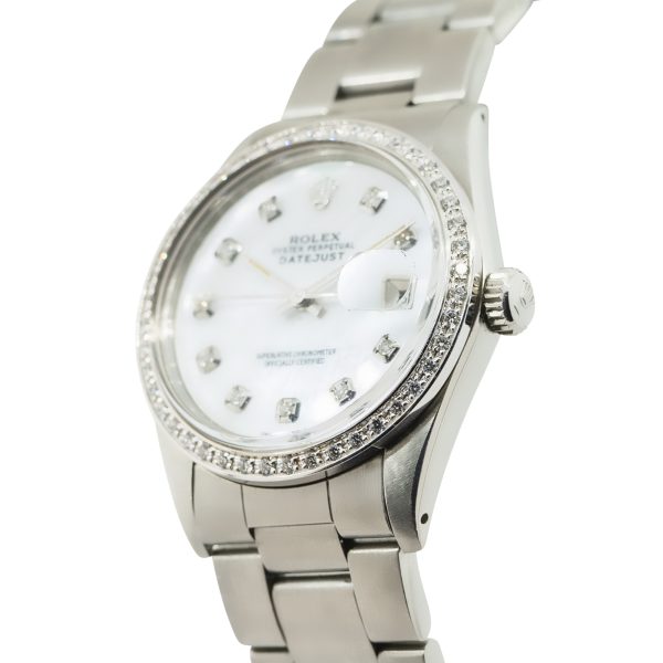 Rolex 16030 Datejust Mother of Pearl Dial Diamond Bezel Stainless Steel Watch