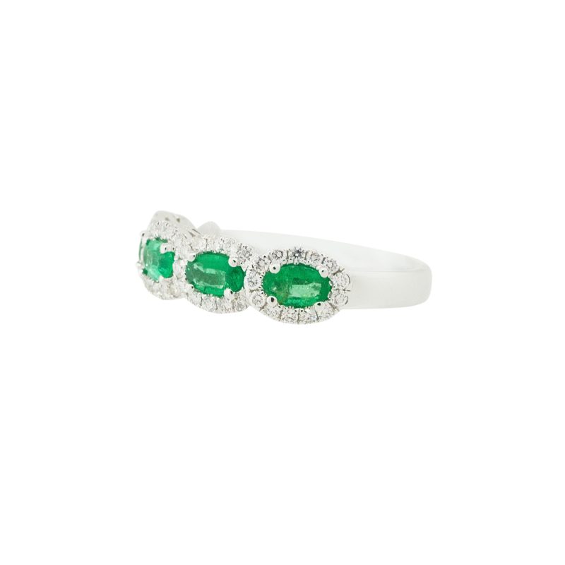 18k White Gold Emerald and Diamonds Band Ring