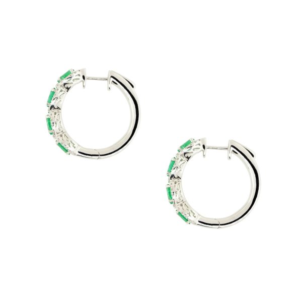 18k White Gold Emerald and Diamond Hoop Earrings