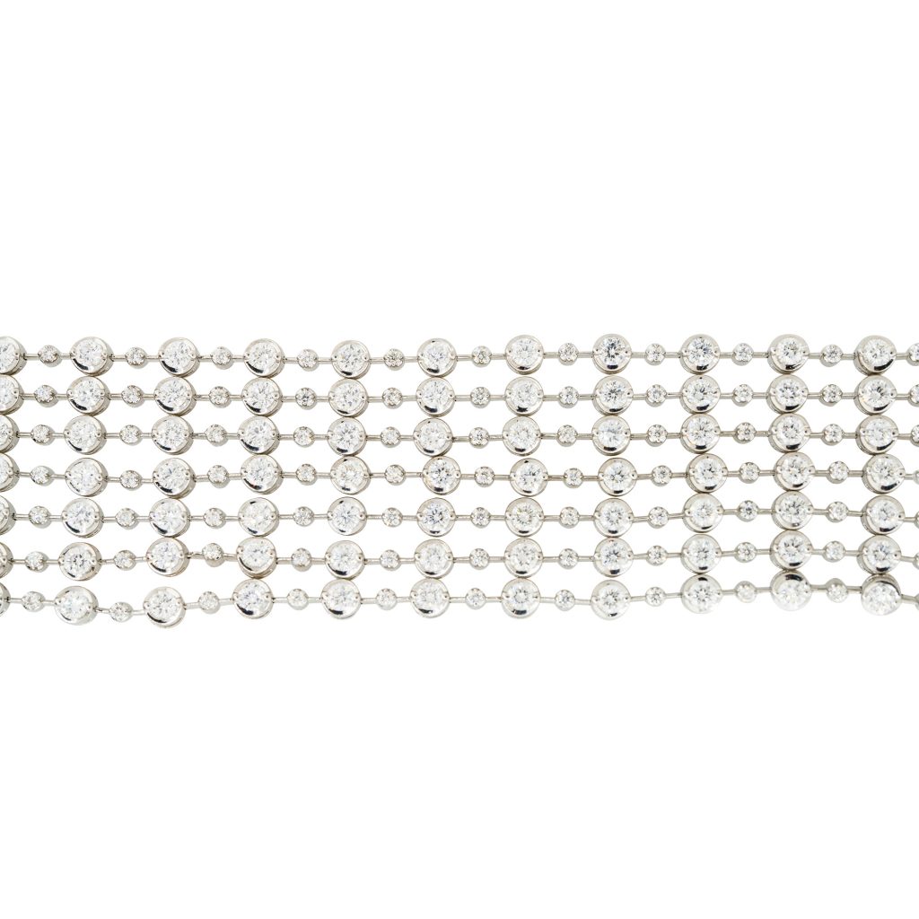 18k White Gold 13ctw 6-Row Bezel Set Diamond Bracelet