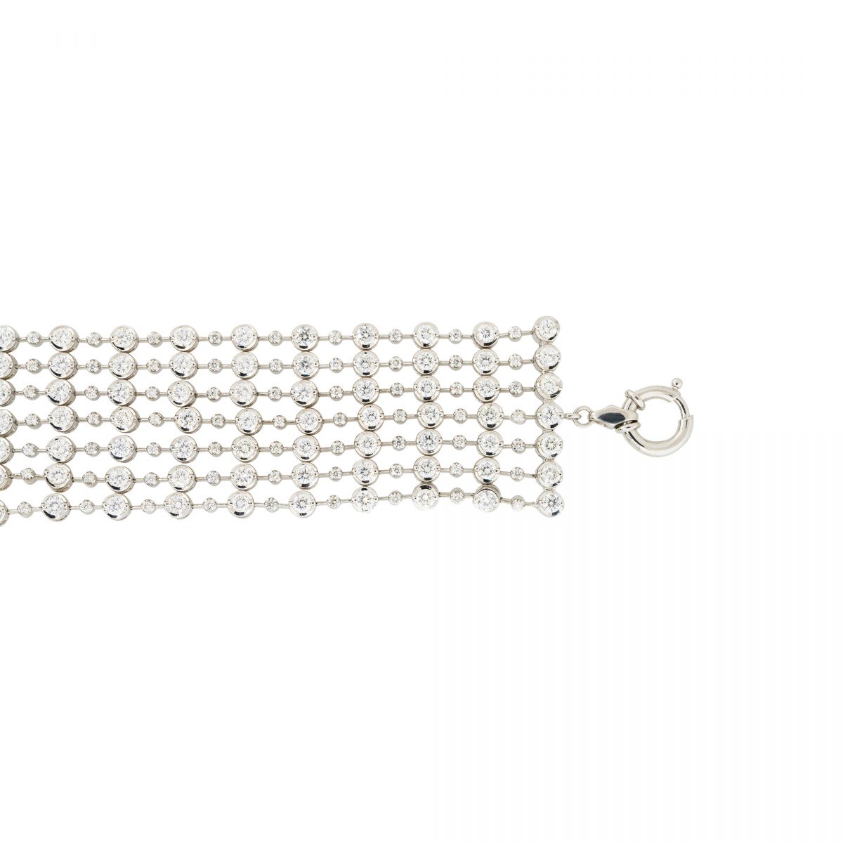 18k White Gold 13ctw 6-Row Bezel Set Diamond Bracelet