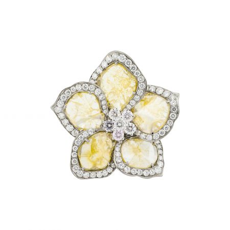 18k White Gold 6.53ctw Rough Cut  Diamond Flower Ring