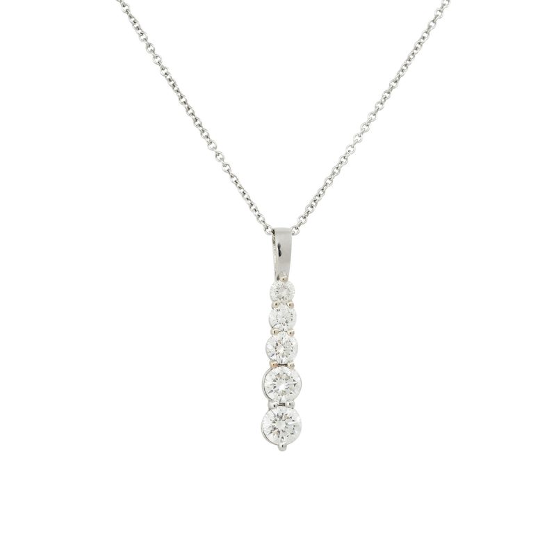 18k White Gold 2.85ctw 5 Diamond Drop Pendant Necklace